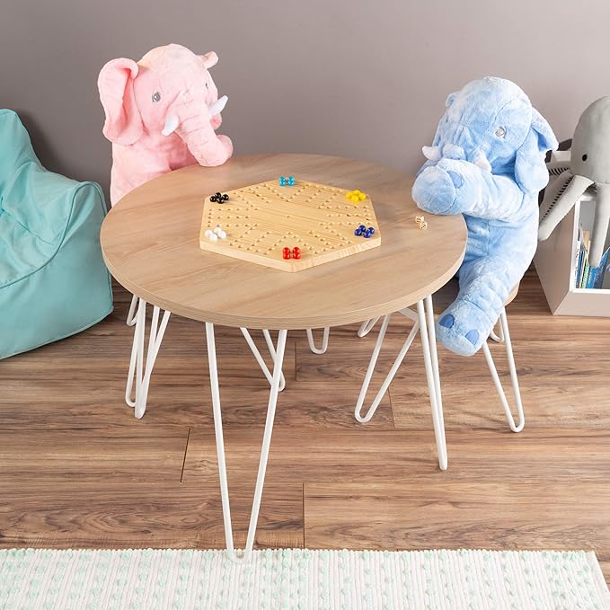 Hey! Play! Classic Wooden Strategic Thinking Game-Complete Set with Board, 24 Colored Marbles, 2 Dice-Fun Vintage 6-Player Game for Kids and Adults