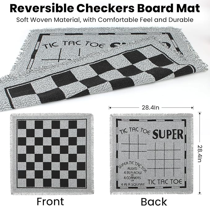 Giant 4 in 1 Chess Set,Jumbo Chess & Giant Checkers & Large Tic Tac Toe, Giant Chess Board Game for Kids Adults,Including 2 Extra Queen,Large Checkers Rug Game Mat, Indoor Outdoor Games Camping Party