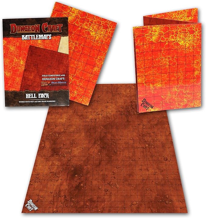 Dungeon Craft Battle Map for DND & RPG – Double-Sided Gloss Laminated 24"x33" Mat with 1" Grid – Wet/Dry Erase Tabletop Terrain – Hell Pack