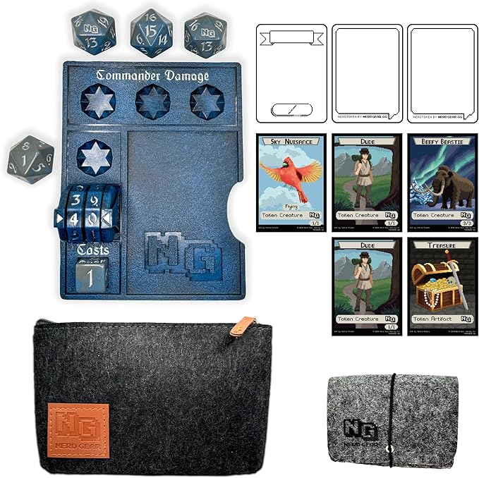 NERD GEAR Commander Essentials Kit - Ultimate Accessory for MTG Commander EDH - MTG Command Zone Tray - Health Counter - Spin Down Dice - Dry Erase Tokens (Deep Blue)