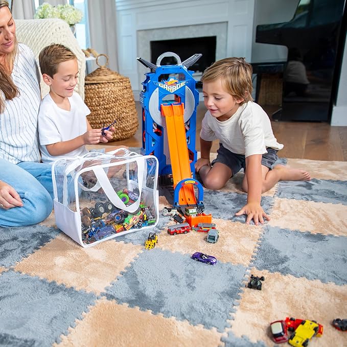 4 Pack Extra Large Toy Storage Clear Bags with Zipper 12"x10"x7" Clear Plastic Bins with Handle, Toy Organizer for Kids playroom, Blocks, Clothes, Stuffed Animal Storage