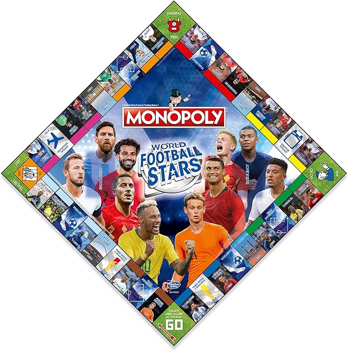 Winning Moves Football Stars Monopoly Board Game, Play with Cristiano Ronaldo, Lionel Messi, Neymar, Harry Kane and Salah, Perfect for The World Cup, Gift and Toy for Boys and Girls Aged 8 Plus