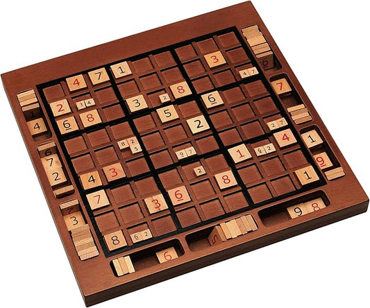 WE Games Wooden Sudoku Board with Storage Slots in Medium Stain - 11.5 in.
