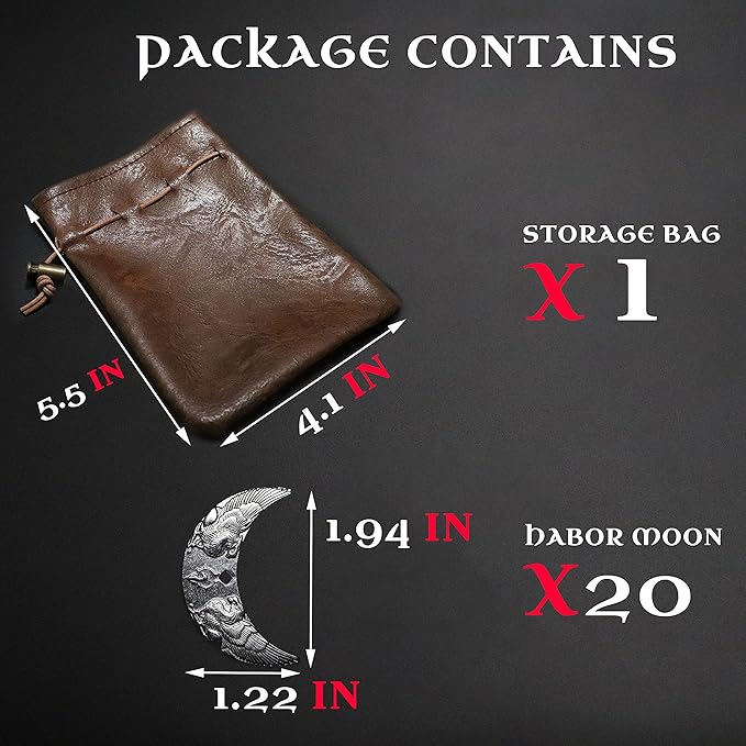 20 Fantasy Coins for DND Board Games Accessories & Leather Pouch for Waterdeep Metal Coins for Dungeons & Dragons Tablelap RPG Games Addons Medieval Game Retro Props