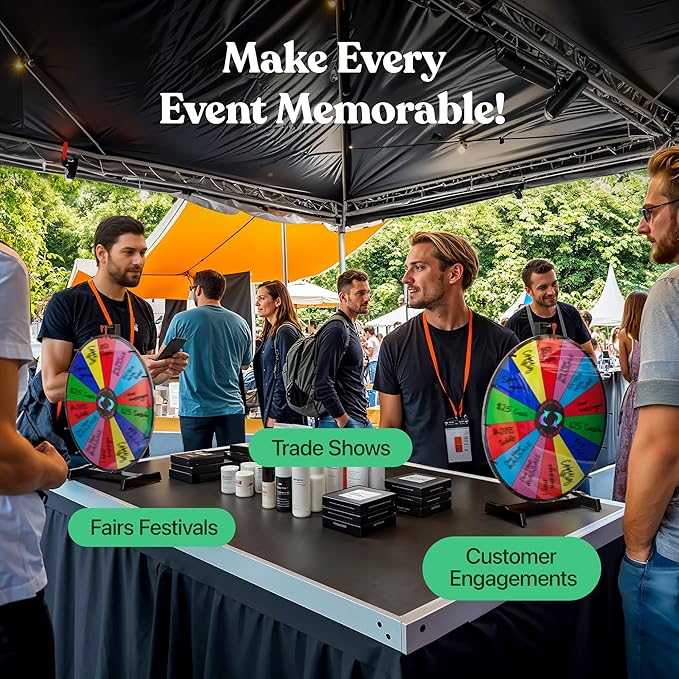 T-SIGN 18 Inch Heavy Duty Spinning Prize Wheel - 14 Slots Color Tabletop Roulette Wheel of Fortune - with Dry Erase Marker and Eraser Win The Fortune Spin Game for Carnival & Trade Show (Multicolor)