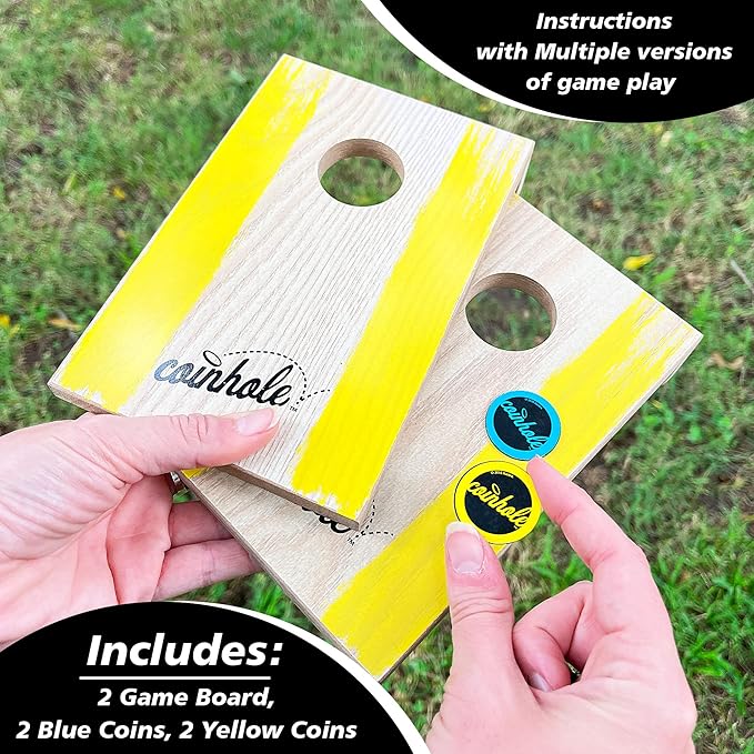 Tabletop Coin Bouncing Party Game | Desktop Cornhole Game Set | 2+ Players, All Ages