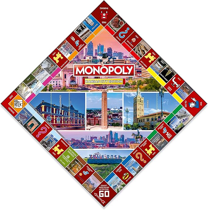 Monopoly Board Game - Kansas City Edition: 2-6 Players Family Board Games for Kids and Adults, Board Games for Kids 8 and up, for Kids and Adults, Ideal for Game Night