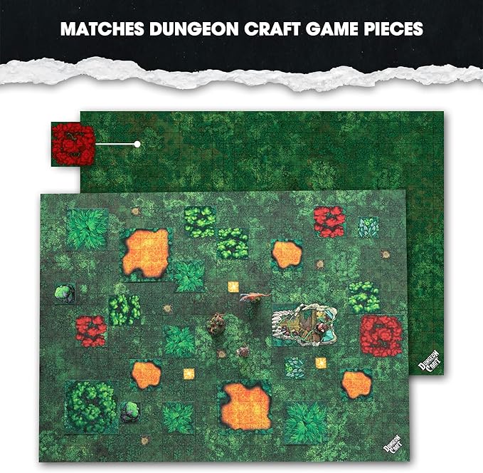 Dungeon Craft Jungle Battle Map for DND & TTRPG – Double-Sided Laminated 33x24 Mat – Compatible with Fallen Kingdom, Jungles of Dread – Tabletop Terrain Grid