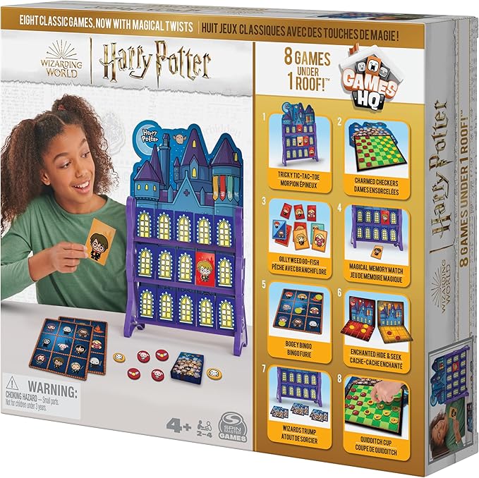 Wizarding World, Harry Potter Games HQ Checkers Tic Tac Toe Memory Match Go Fish Bingo Card Games Fantastic Beasts Gift, for Adults & Kids Ages 4+