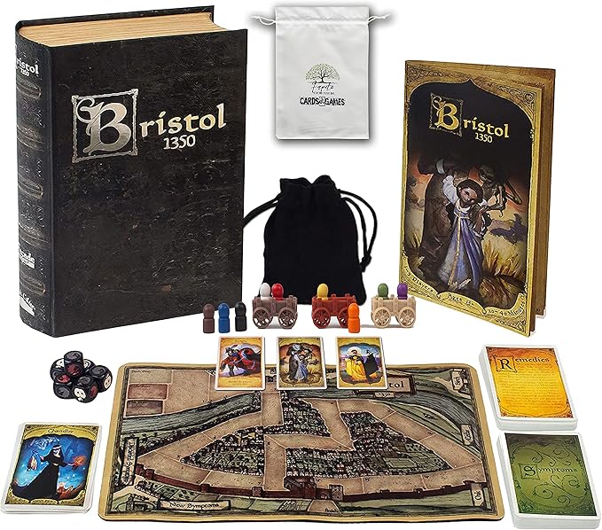 Drawstring Bag Bundle with Bristol 1350, Tortuga 1667, Salem 1692, and Deadwood 1876 Board Games