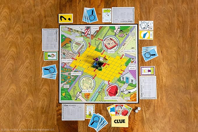 CLUE: Peanuts Board Game, Solve The Mystery of Linus's Missing Blanket with Charlie Brown, Snoopy, & Friends, Explore Iconic Locations Like Lucy’s Booth & Charlie’s House, Officially Licensed Game