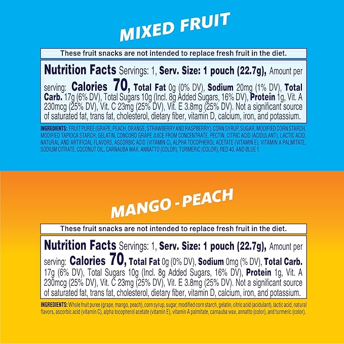Welch's Fruit Snacks, Mixed Fruit & Mango Peach Snack Box, Gluten Free, 0.8oz Snack Packs (Pack of 60)