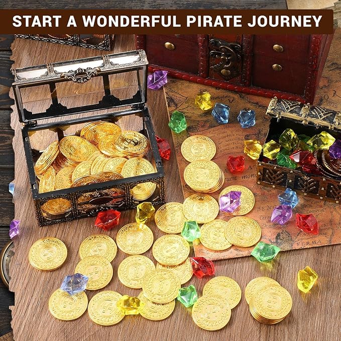 Hanaive 100 Pcs Metal Pirate Coins Bulk Gold Fake Coins Spanish Doubloon Tokens for Kids Board Games Pirate Party Cosplay(Fake Dollar)