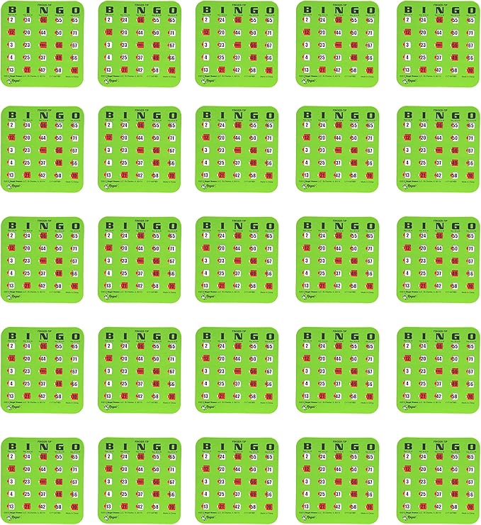 Regal Bingo Bulk Bingo Cards with Sliding Windows - Reusable Large Print Bingo Game Cards for Adults Large Group - 25 Pack, Green
