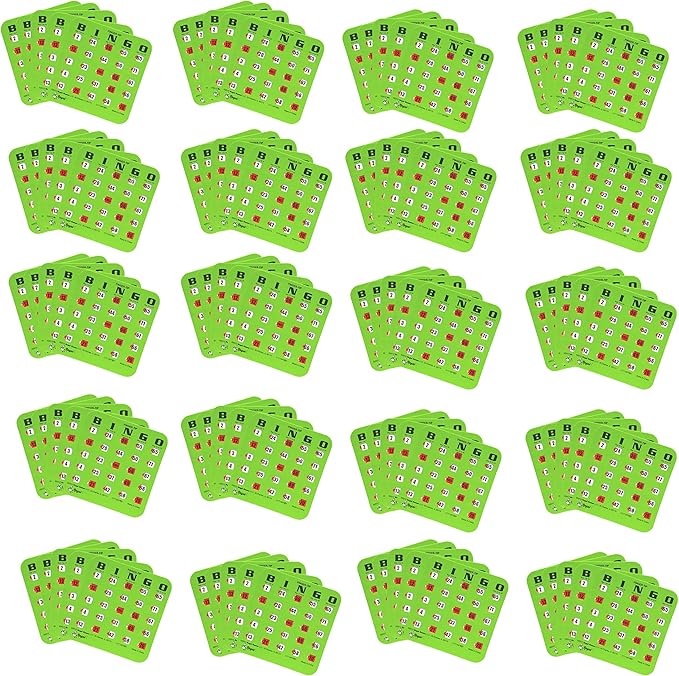 Regal Bingo Bulk Bingo Cards with Sliding Windows - Reusable Large Print Bingo Game Cards for Adults Large Group - 100 Pack, Green