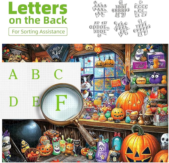 Halloween Witch Cat 1000 Piece Puzzle for Adults Halloween Candy Store Jigsaw Puzzle Spooky Treats Scene Challenging Impossible Puzzle Fun Games for Adults & Family Game Night