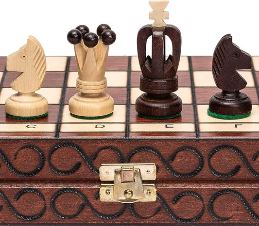 Husaria European International Chess Wooden Game Set, King's International - 14 Inches Medium Size Chess Set with Handcrafted Chessmen and Felted Folding Board