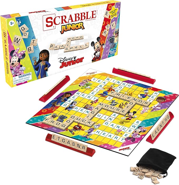 Hasbro Gaming Scrabble Junior: Disney Junior Edition Board Game for Kids | Double -Sided Game Board | Matching Word Game | Back to School Gifts | Ages 5+ (Amazon Exclusive)