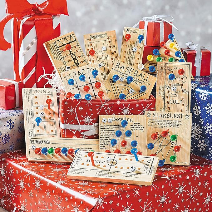 Wooden Peg Board Game Variety Pack - Set of 12 - Variety of Old School and Old Fashioned Games