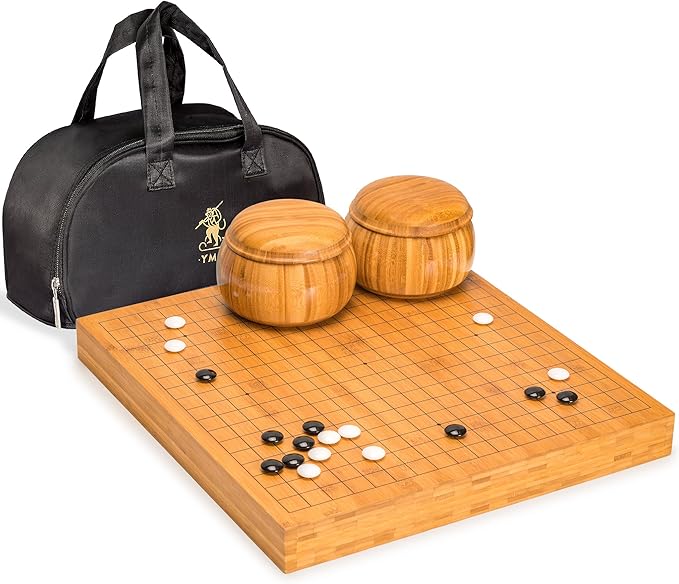 Yellow Mountain Imports Bamboo 2-Inch Reversible 19x19/13x13 Go Game Set Board with Double Convex Melamine Stones and Bamboo Bowls - Classic Strategy Board Game (Baduk/Weiqi)