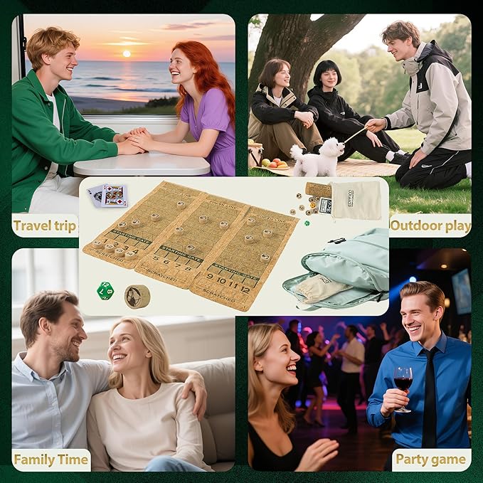 Portable Horse Race Board Game, Travel Dice Game with Cork Board, 12 Horses, Poker, Canvas Bag, Fair Horse Racing Game, Easy Carry, Parties, Family Nights, Travel, Outdoors, Edyfico GSM101