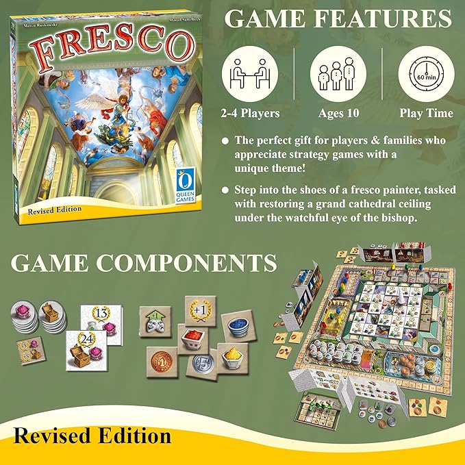 Queen Games Fresco Strategy Board Game, Art Restoration Family Board Game 2-4 Players, Ages 10