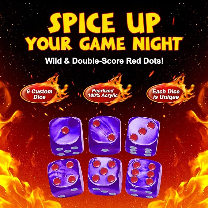 Purple: The Ultimate Family Dice Game – Pearlized Colored Dice with Cheat Sheet and Silkscreened Pouch for Strategic Fun and Unforgettable Game Night Excitement!