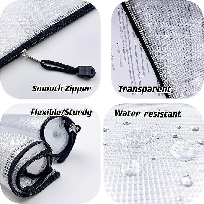 Oaimyy-8 * 10 inchs-18 Pcs-Plastic Mesh Zipper Pouch Document Folders Bag Zip File Bags for Office Supplies,Home,Travel Storages,Puzzle Board Games Storage-Black