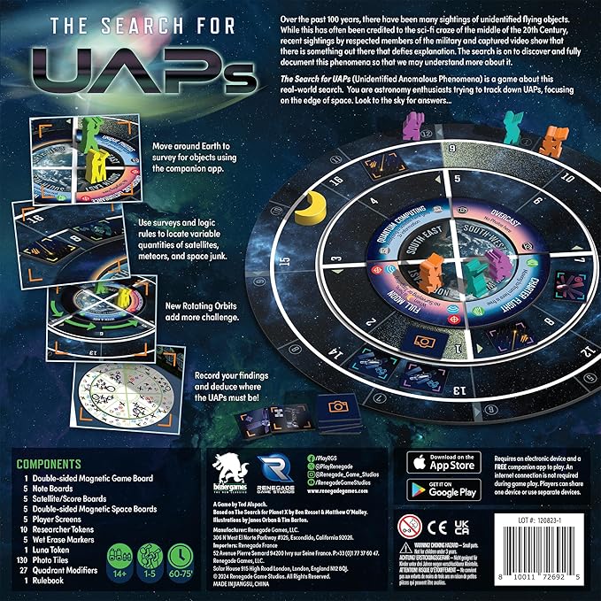 Renegade Games Studios: The Search for UAPs - Strategy Board Game, Search for UFO's, Sci-Fi Deduction & Strategy, Ages 14+, 60-75 Min, 1-5 Players