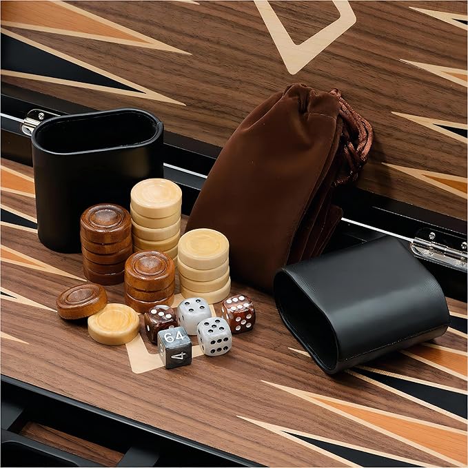 Woodronic 17" Wooden Backgammon Set for Adults, Folding Classic Board Game, Best Strategy Game and Smart Game of Tactics, Walnut Mahogany Case