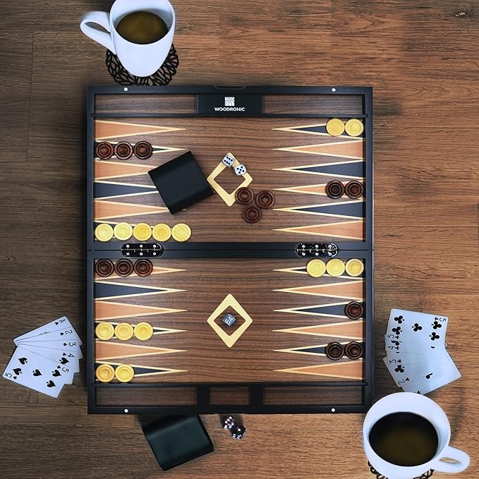 Woodronic 19" Backgammon Set for Adults, Folding Classic Board Game, Best Strategy Game and Smart Game of Tactics