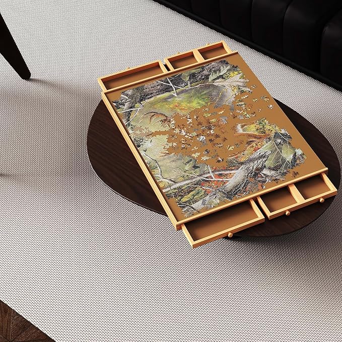 1500 Pieces Puzzle Board with 6 Drawers with Chess Set | 34.8" x 27" Portable Puzzle Table with Cover Mat, Multifunctional Tables for Adults and Kids