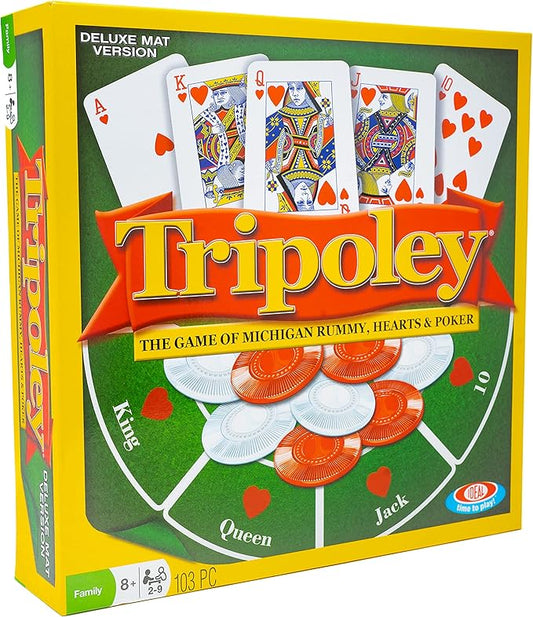 Tripoley Deluxe Board Game, Family Favorite Game, Combination of Michigan Rummy, Hearts and Poker, Perfect for Family Game Night, For Ages 8 and up