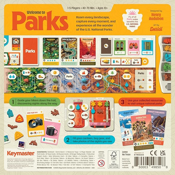 Keymaster Games Parks (2nd Edition) | Base Camp | Beautiful Strategy Game for Families, Adults, Kids or Solo | Explore Nature and The Outdoors by Hiking The US National Parks | Ages 10+ | 1-5 Players