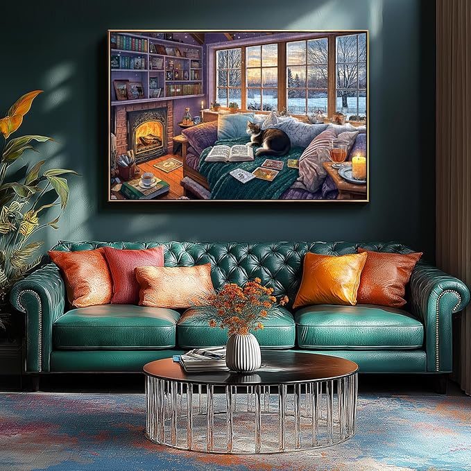 Read Room Puzzles for Adults 500 Pieces Book Jigsaw Puzzles for Adults Puzzles 500 Pieces Winter Reading Nook Scene Challenging Family Puzzle for Seniors Women Men Size is (21"x15")