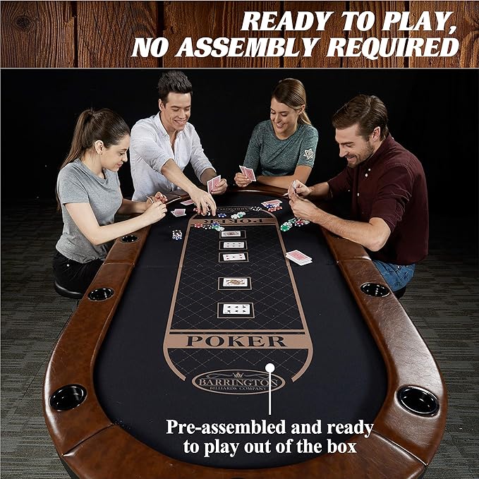 Barrington Poker Multiple Styles Folding Poker Table & Poker Table Top/Dining Table Collection, Durable Padded Rail Tables with Felt Playing Surface, Perfect for Texas Holdem Games