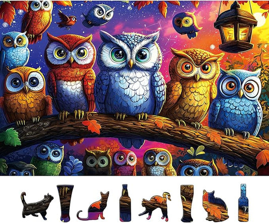 Halloween Colorful Owl Family 500 Piece Jigsaw Puzzle for Adults - Fantasy Night Scene Halloween Puzzle with Vibrant Art, Premium Quality Pieces, Family & Adult Puzzle Challenge (23"x15")