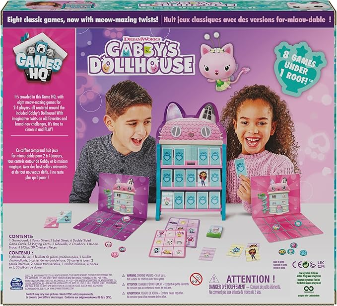 Gabby’s Dollhouse, Games HQ Checkers Tic Tac Toe Memory Match Go Fish Bingo Cards Board Games Toy Gift Netflix Party Supplies, for Kids Ages 4 and up