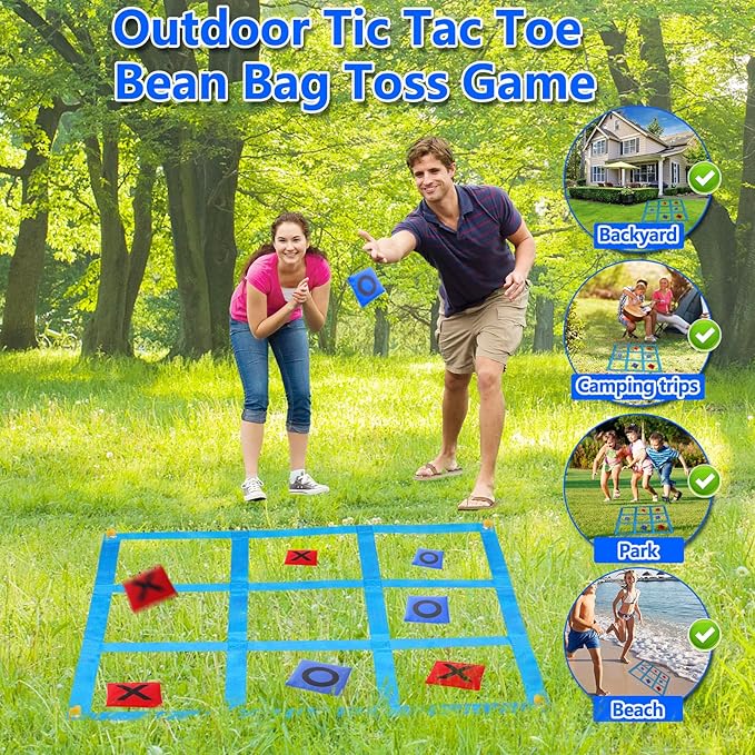 CWLAKON Outdoor Giant Tic Tac Toe Bean Bag Toss Games for Kids Adults Family, Large Outside Lawn Yard Backyard Carnival Field Day Game, Beach Picnic Camping Birthday Party Family Reunion Games