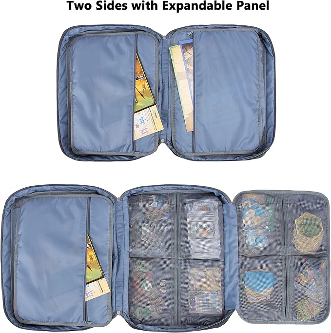 KISLANE Board Game Carrying Case with 18 Pockets for Board Games, Pieces, Tokens, Cards and More, Expandable Board Game Storage Solution for Travel, Party, Gathering