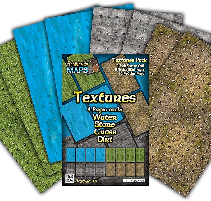 Arcknight The Texutures Pack Roleplaying Battlemaps; 16 Modular RPG Maps in 8 Double-Sided Pages, 1" Square Grid, Modular & Versatile Design for Tabletop Gaming - for Dungeons & Dragons, Pathfinder
