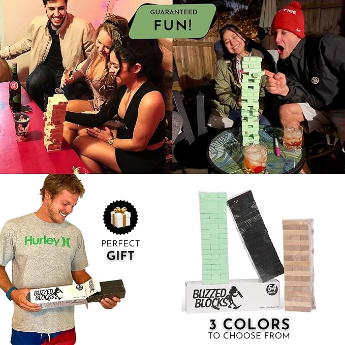 Adult Drinking Game - 54 Blocks with Hilarious Drinking Commands on 40 of Them | Perfect Party Starter | Entertaining Party Game for Adults | Novelty Funny Gift (Black)