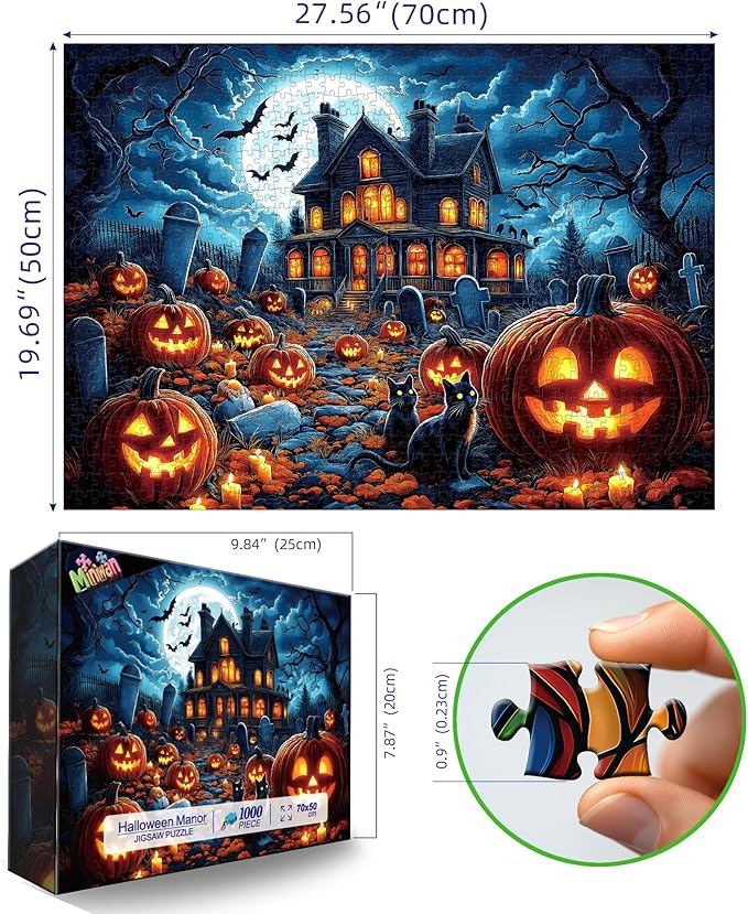 Halloween Haunted House 1000 Piece Jigsaw Puzzle for Adults - Spooky Night Graveyard Scene Challenging 1000-Piece Puzzle for Adults & Teens - Premium Quality with Reference Poster