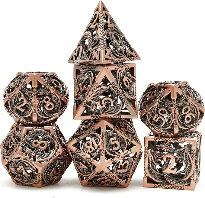 Metal DND Dragon Dice Set Dungeons and Dragons for Role Playing Games (RPG) MTG Pathfinder Tabletop Games(Ancient Red Copper)
