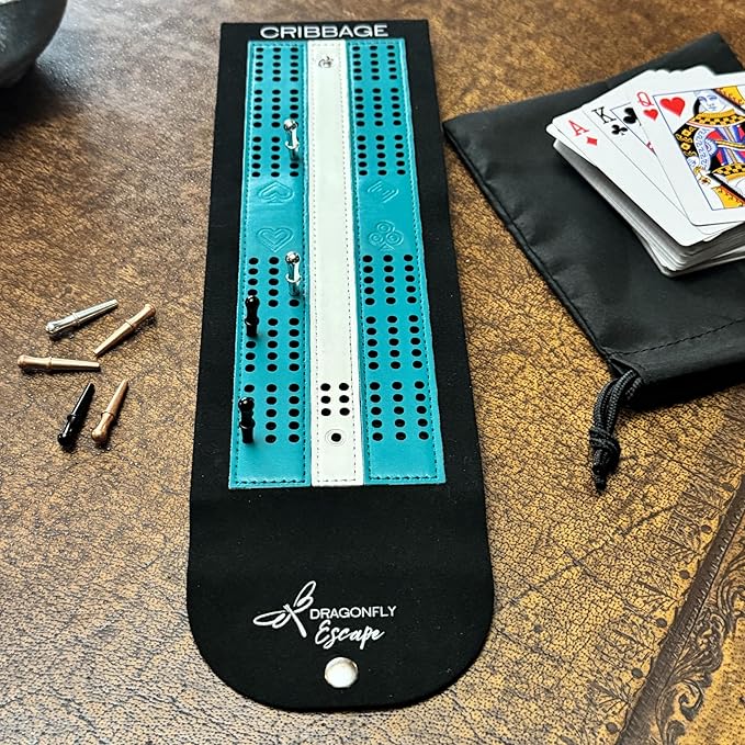 Folding Travel Cribbage Game | Lightweight Portable Cribbage Set (Wine & White)