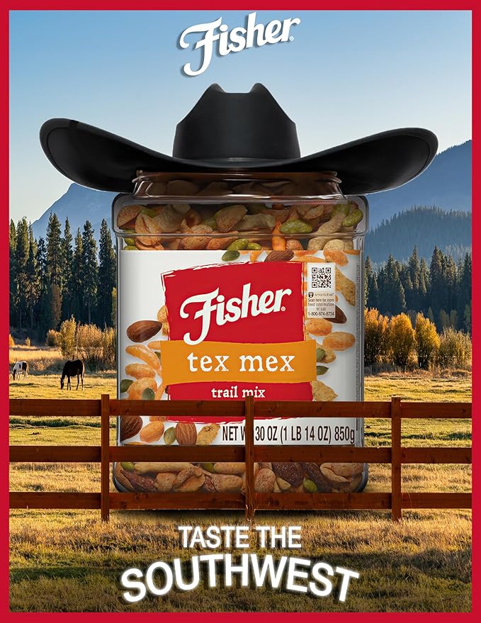 Fisher Snack Tex Mex Bulk Trail Mix, 30 oz (Pack of 1); Hot & Spicy Peanuts, Almonds, Salsa Corn Sticks, Sesame Sticks, Chili Bits and Pepitas; Trail Mix Snacks, Snacks for Adults