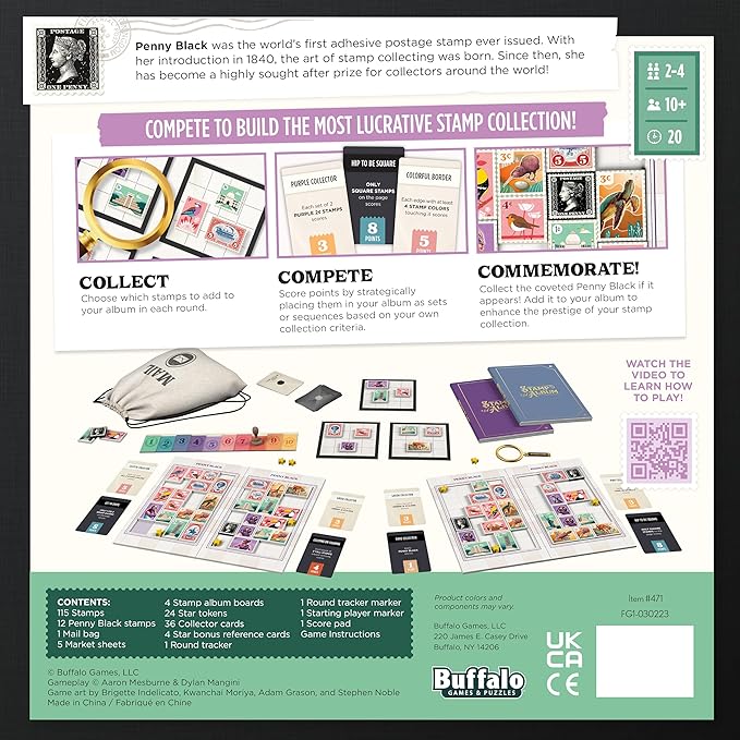 Buffalo Games - Penny Black - Collect Stamps in a Family Night Board Game - Commemorate Game Night Fun - Stamp Collecting Race to Complete Missions