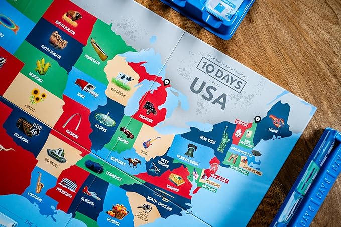10 Days in The USA | Family Road Trip Board Game for All Ages | Designed by Alan Moon - Designer of Ticket to Ride | 2-4 Players | 30 Min | Ages 8 and Up