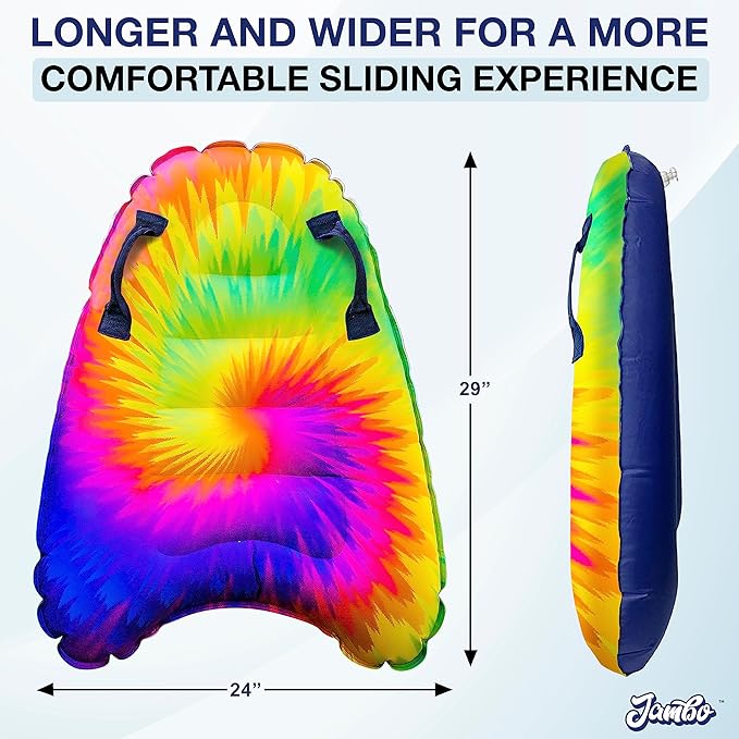 JAMBO Inflatable Surf Body Board with Handles, Boogie Board for Beach, Surfing Swimming Floating Surfboard Boards, Pool Floats Pool Beach Toy for Kids (Tie-Dye Bodyboard) - 1 Pack