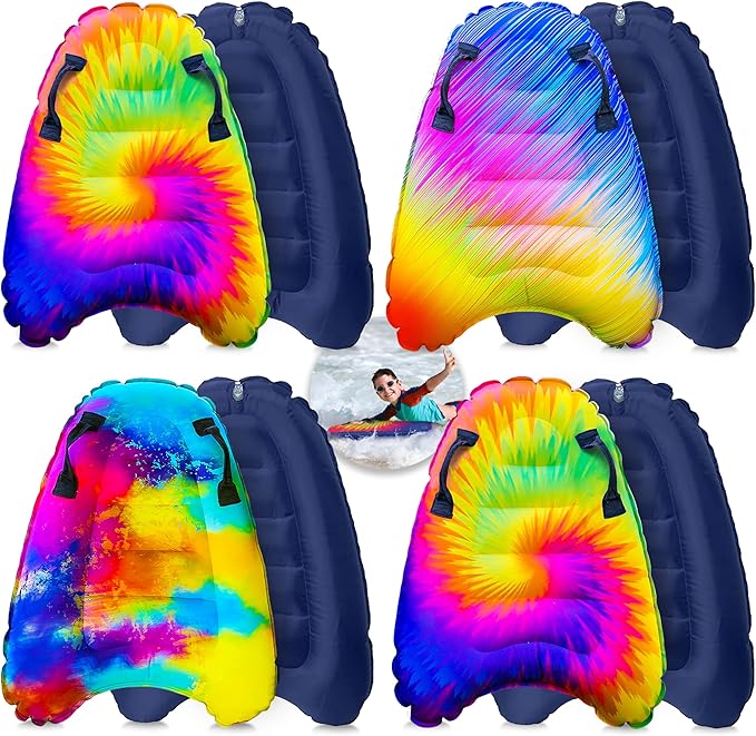 JAMBO Inflatable Surf Body Board with Handles, Boogie Board for Beach, Surfing Swimming Floating Surfboard Boards, Pool Floats Pool Beach Toy for Kids- 4 Pack